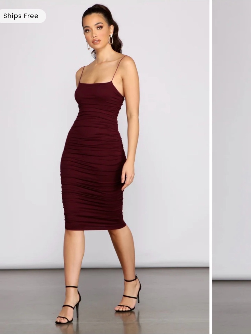 Windsor Women’s Burgundy Ruched Bodycon Midi Dress